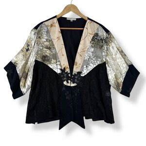 Spencer Alexis Kimono Top Womens Size XL Embroidered Mixed Media Artsy Vintage